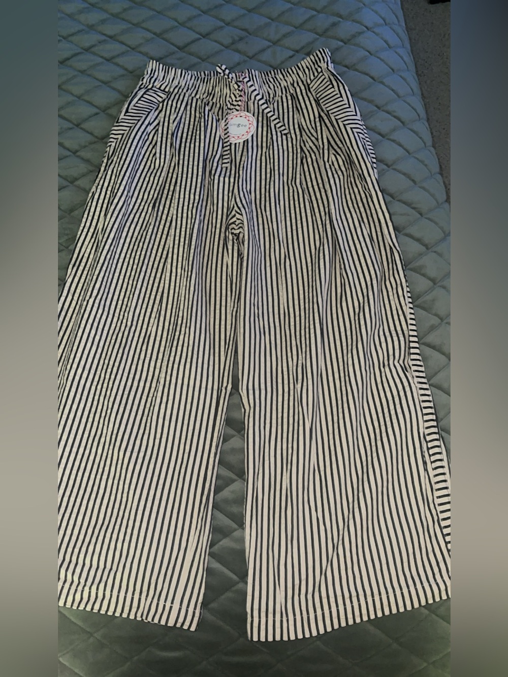 Striped Black & White Wide-Leg Umgee pants - Picture 2 of 2